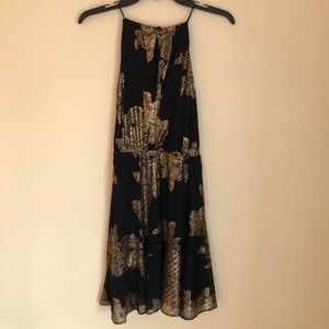 AQUA Black & Gold Dress w/ buttoned keyhole back